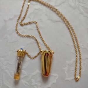 Vintage perfume bottle royal blue gold tone necklace